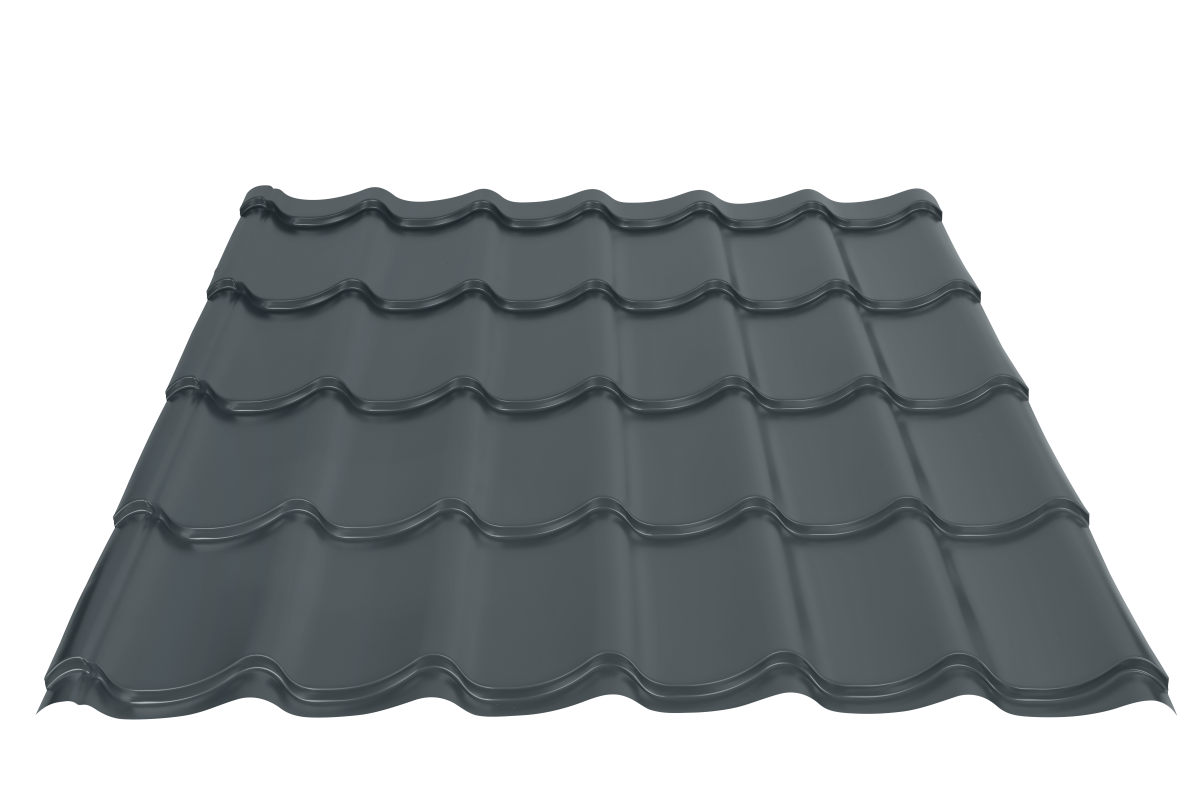 Teglstens profil A. Grå Mat, Ral 7016, 0,5mm, 8 stk B 1,10 x L 2,93m = 25 m² inkl. Palle 1 | Tag- og stålplader med op til 20 års garanti. Mindre kosmetiske fejl kan forekomme, det påvirker ikke pladernes kvalitet eller holdbarhed. | Profil Tech Klassik Teglsten GRÅ RAL 7012
